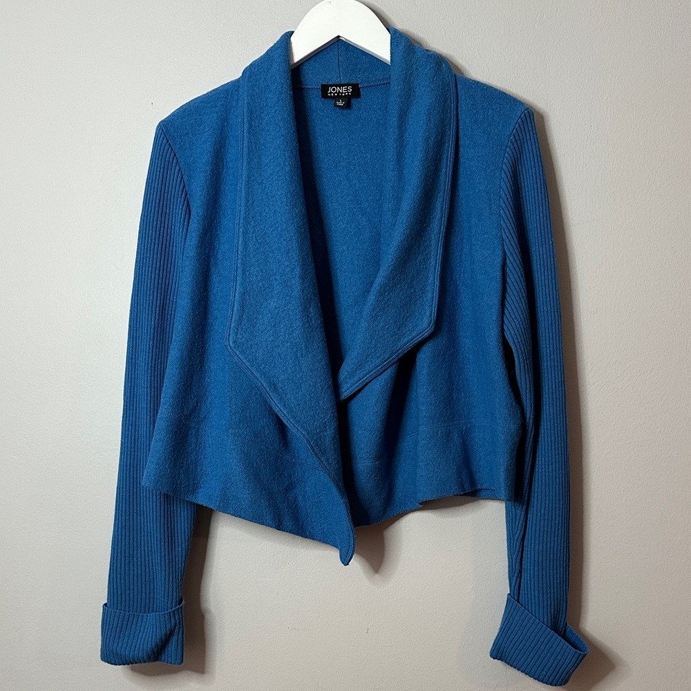 Jones New York blue Wool Blend open-front cardigan sweater size L